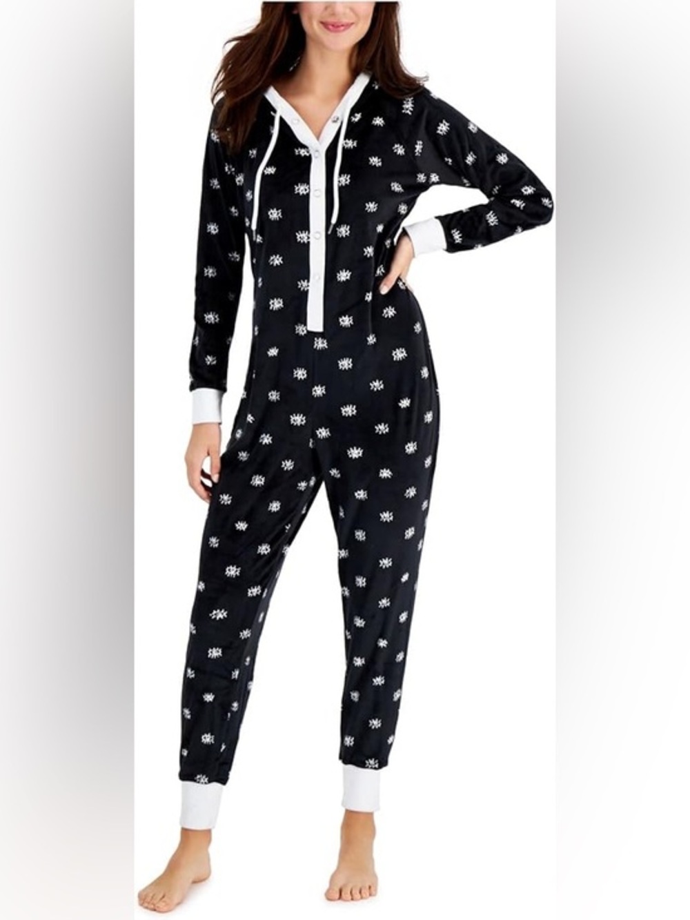 Jenni Fleece Eye Pattern Hooded Onesie Pajamas - Size XS (NWT/No Tags)